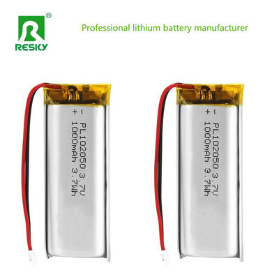طاقة بطارية الليثيوم 102050 3.7v 1000mAh بطارية الليثيوم البوليمر القابلة لإعادة الشحن
