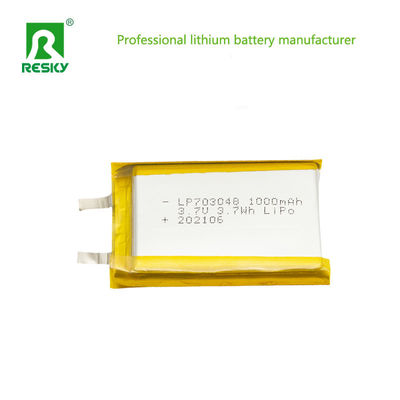 طاقة خلايا ليثيوم أيون 703048 3.7v 1000mAh 3.7wh بطارية ليثيوم ليثيوم أيون بوليمر قابلة لإعادة الشحن